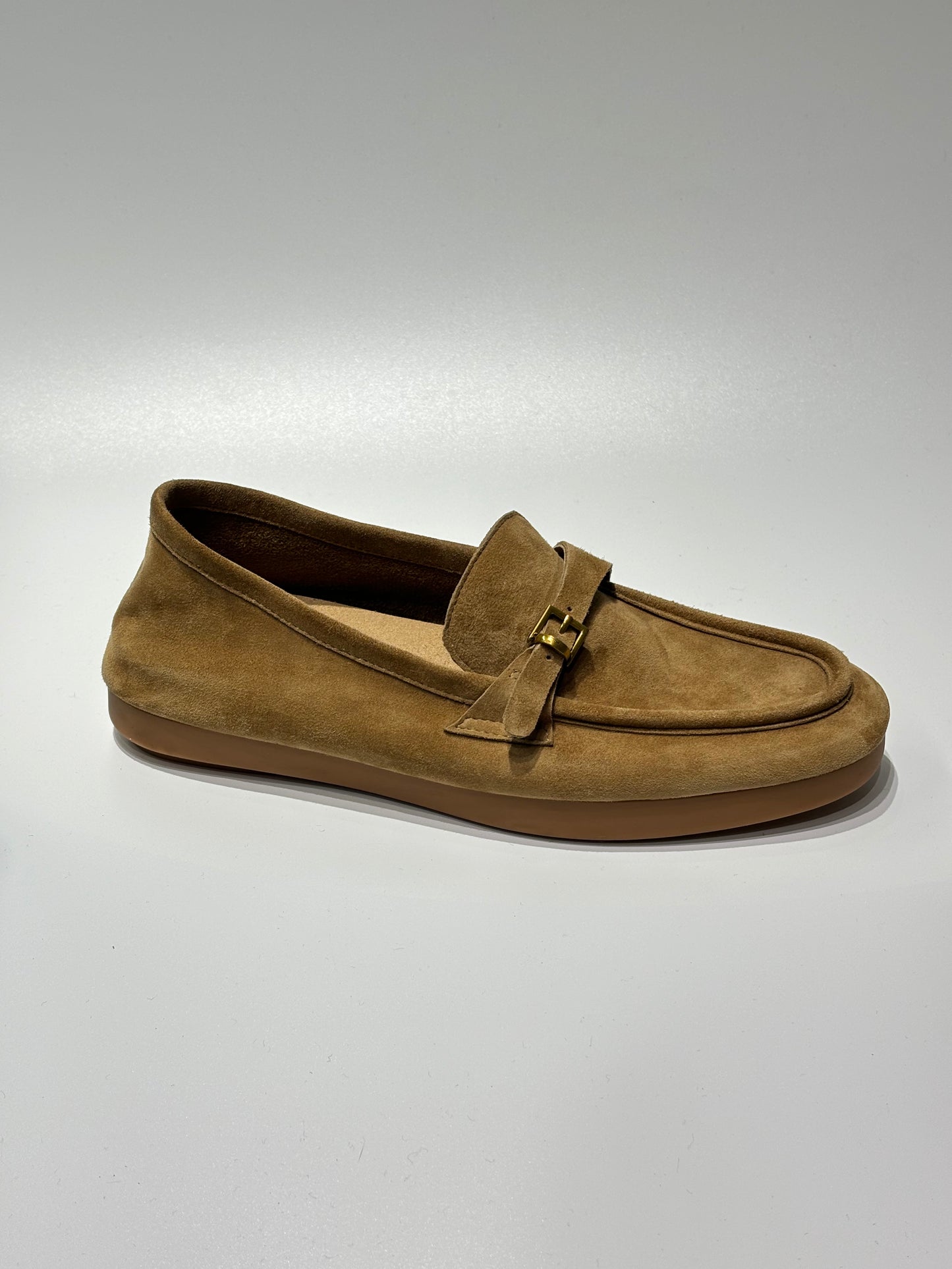 AKSFootwear tan suede loafer, Glue-Free, Sustainable, Flexible, Eco-friendly design
